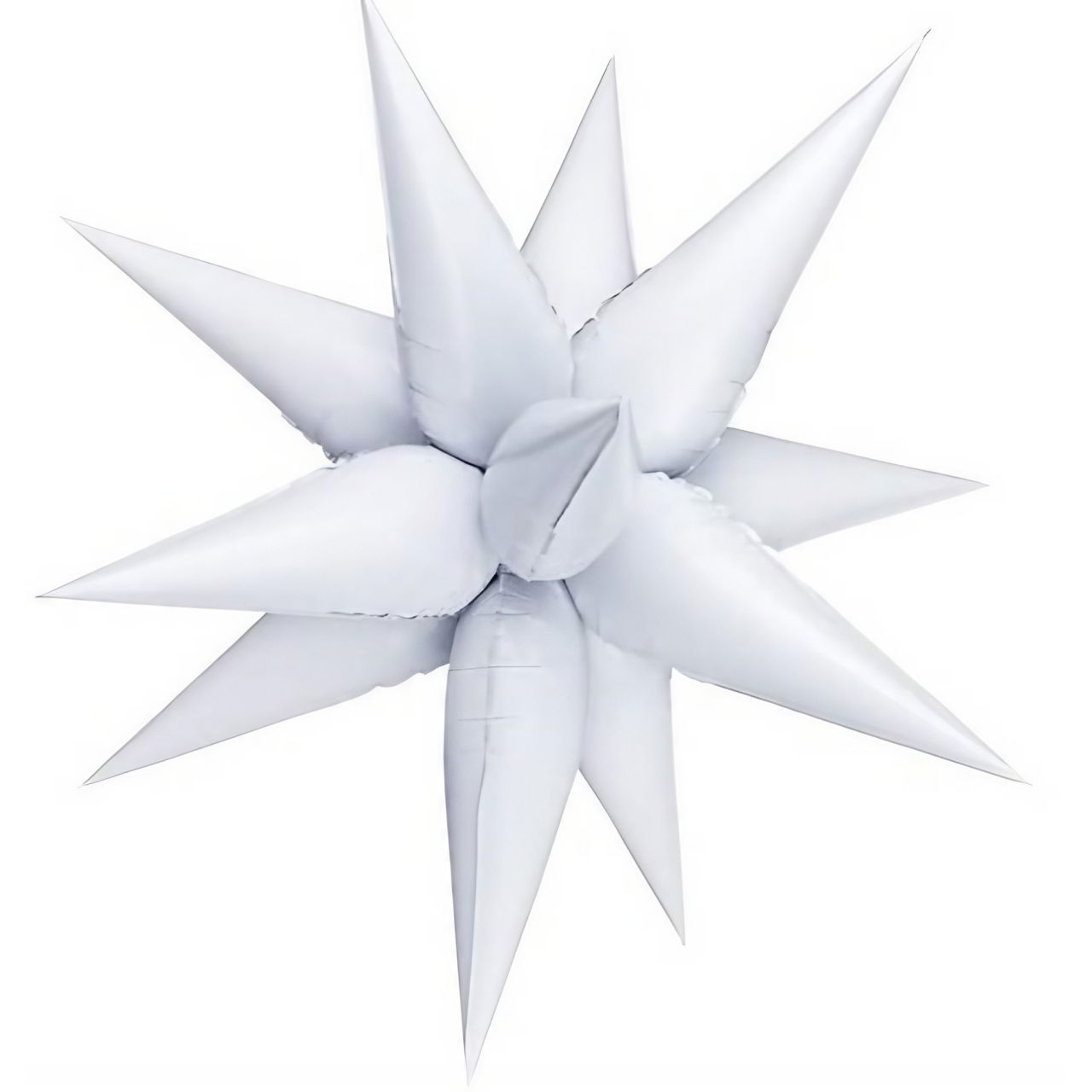 Balon din Folie Metalizata, Flippy, Figurina Stea 3D, 66 cm, Ambalaj Individual, Pai inclus, Umflare cu Aer sau Heliu, Alb [1]