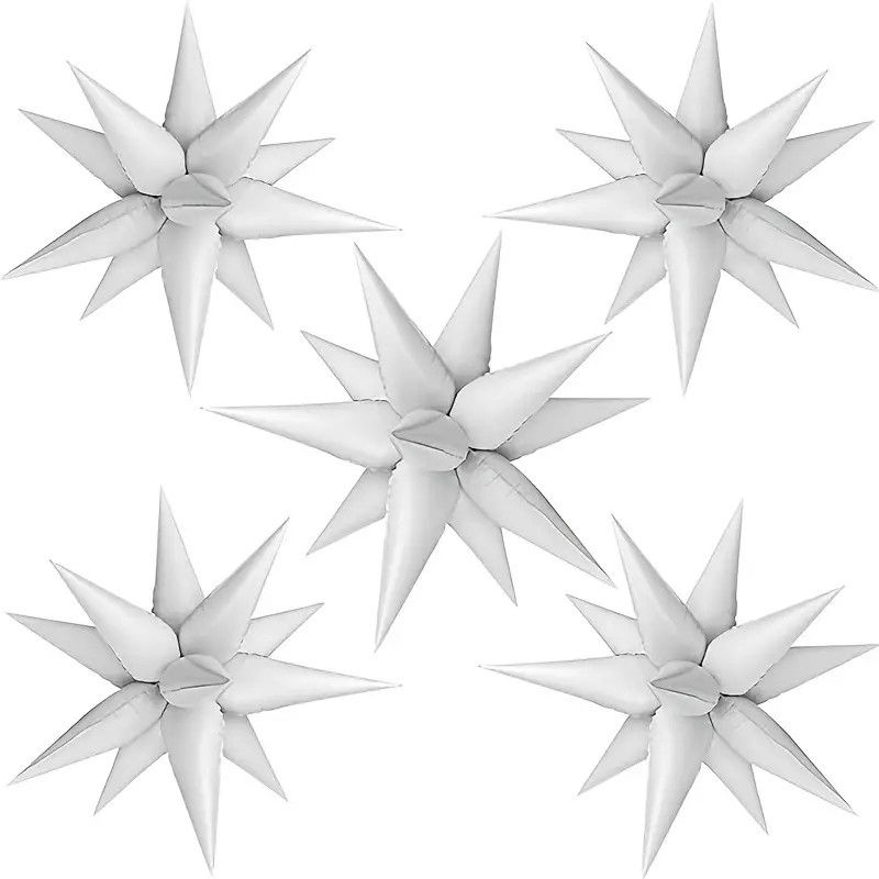 Balon din Folie Metalizata, Flippy, Figurina Stea 3D, 66 cm, Ambalaj Individual, Pai inclus, Umflare cu Aer sau Heliu, Alb [2]