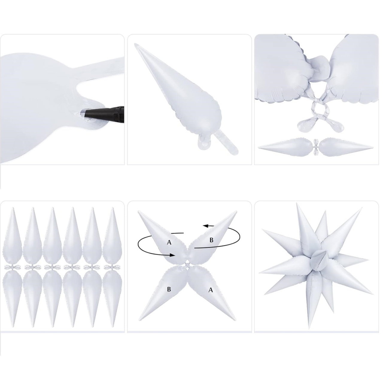 Balon din Folie Metalizata, Flippy, Figurina Stea 3D, 66 cm, Ambalaj Individual, Pai inclus, Umflare cu Aer sau Heliu, Alb [3]