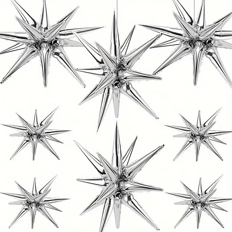 Balon din Folie Metalizata, Flippy, Figurina Stea 3D, 66 cm, Ambalaj Individual, Pai inclus, Umflare cu Aer sau Heliu, Argintiu [4]