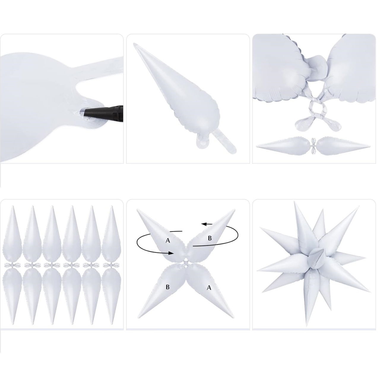 Balon din Folie Metalizata, Flippy, Figurina Stea 3D, 66 cm, Ambalaj Individual, Pai inclus, Umflare cu Aer sau Heliu, Argintiu [6]