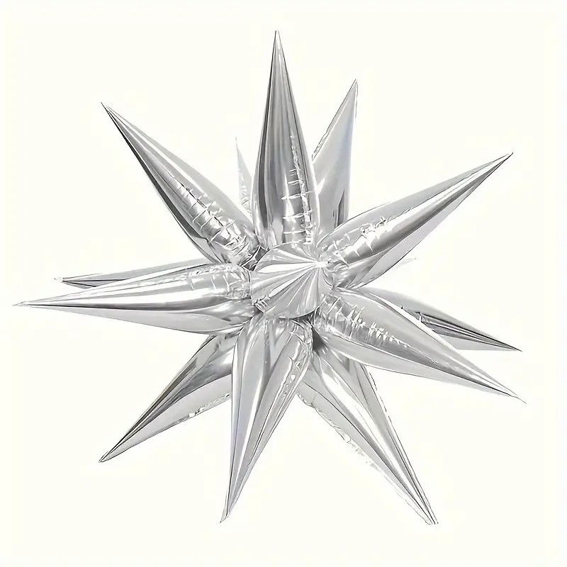 Balon din Folie Metalizata, Flippy, Figurina Stea 3D, 66 cm, Ambalaj Individual, Pai inclus, Umflare cu Aer sau Heliu, Argintiu [3]