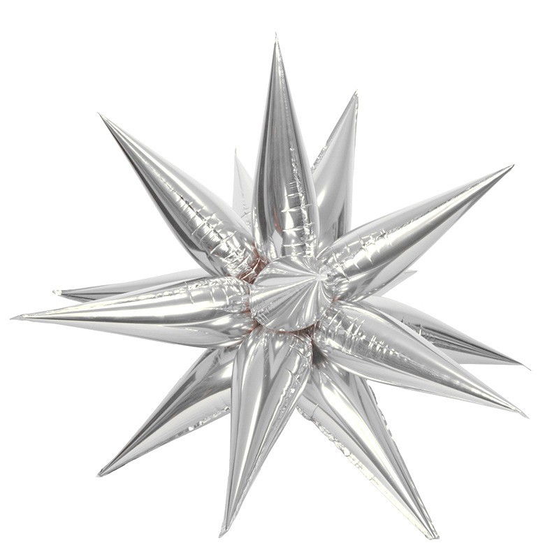 Balon din Folie Metalizata, Flippy, Figurina Stea 3D, 66 cm, Ambalaj Individual, Pai inclus, Umflare cu Aer sau Heliu, Argintiu [1]