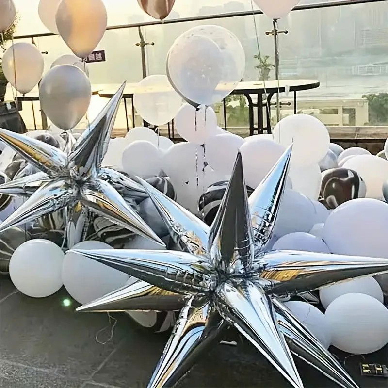 Balon din Folie Metalizata, Flippy, Figurina Stea 3D, 66 cm, Ambalaj Individual, Pai inclus, Umflare cu Aer sau Heliu, Argintiu [5]