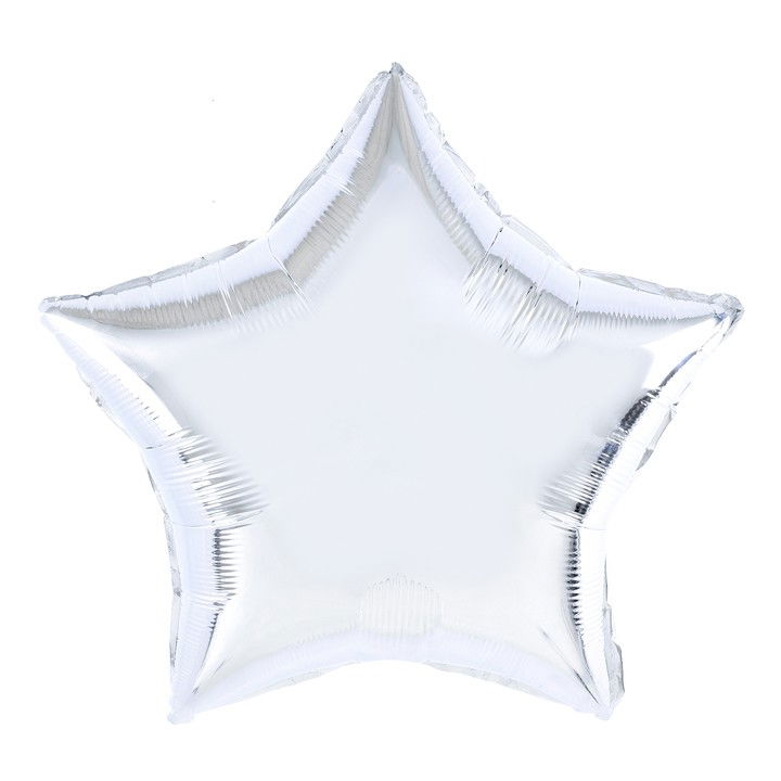 Balon din Folie Metalizata, Flippy, Figurina Stea, Model Simplu, Tematica Aniversare, 40 cm, Ambalaj Individual, Pai Inclus, Umflare cu Aer sau Heliu, Argintiu [1]