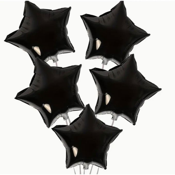 Balon din Folie Metalizata, Flippy, Figurina Stea, Model Simplu, Tematica Aniversare, 40 cm, Ambalaj Individual, Pai Inclus, Umflare cu Aer sau Heliu, Negru [6]
