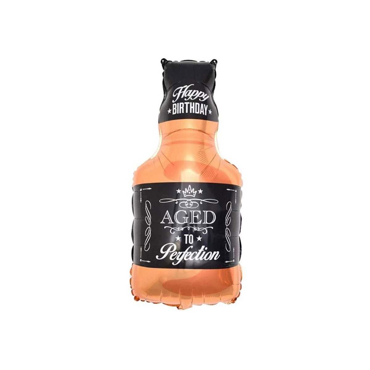 Balon din Folie Metalizata, Flippy, Figurina Sticla de Whisky, Tema Aniversare, 90x45 cm, Ambalaj Individual, Pai Inclus, Umflare cu Aer sau Heliu, Maro [5]