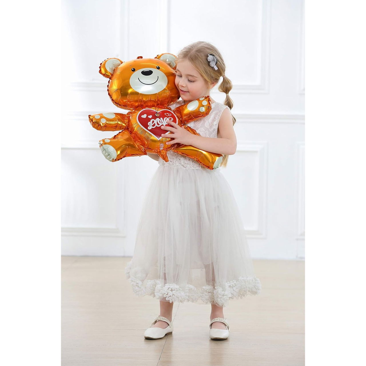 Balon din Folie Metalizata, Flippy, Figurina Urs, Model Love, Tema Ziua Indragostitilor, 60x63cm, Ambalaj Individual, Pai Inclus, Umflare cu Aer sau Heliu, Maro [4]