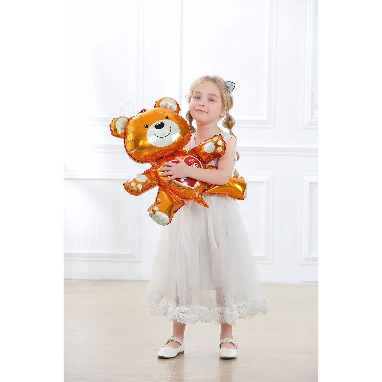 Balon din Folie Metalizata, Flippy, Figurina Urs, Model Love, Tema Ziua Indragostitilor, 60x63cm, Ambalaj Individual, Pai Inclus, Umflare cu Aer sau Heliu, Maro [7]