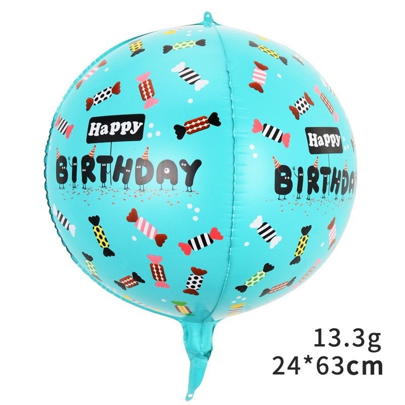 Balon din Folie Metalizata, Flippy, Figurine 4D, Model Happy Birthday, Tematica Aniversara Bombonele, 63x24 cm, Ambalaj Individual, Pai Inclus, Umflare cu Aer sau Heliu, Blue [3]