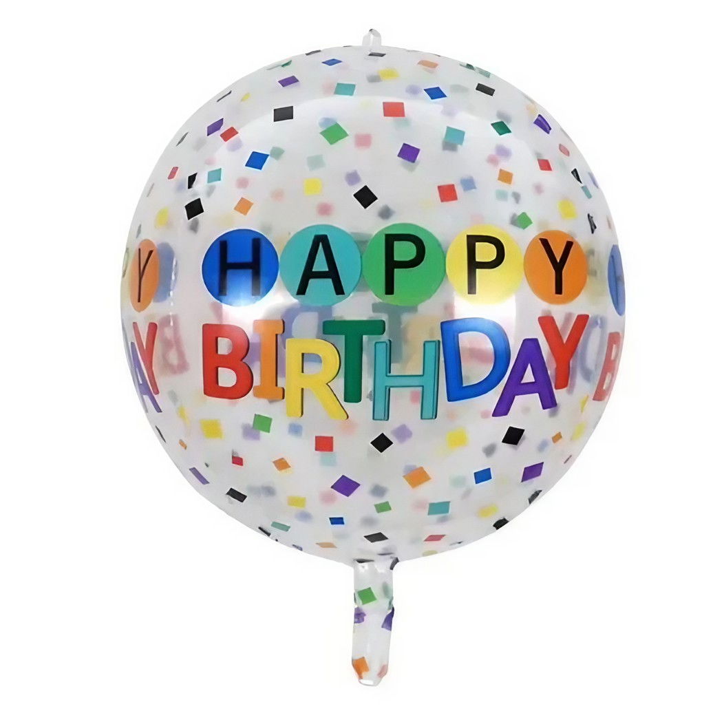 Balon din Folie Metalizata, Flippy, Figurine 4D, Model Happy Birthday, Tematica Aniversara Bombonele, 63x24 cm, Ambalaj Individual, Pai Inclus, Umflare cu Aer sau Heliu, Alb-Multicolor [7]