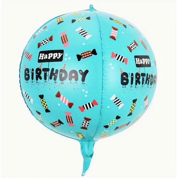 Balon din Folie Metalizata, Flippy, Figurine 4D, Model Happy Birthday, Tematica Aniversara Bombonele, 63x24 cm, Ambalaj Individual, Pai Inclus, Umflare cu Aer sau Heliu, Blue [4]