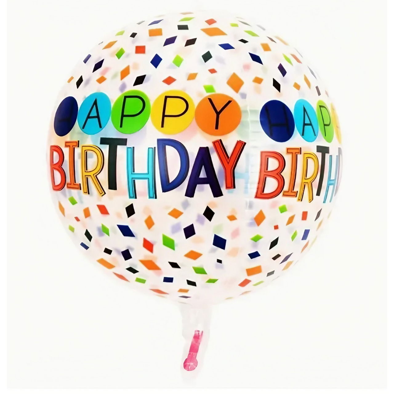 Balon din Folie Metalizata, Flippy, Figurine 4D, Model Happy Birthday, Tematica Aniversara Bombonele, 63x24 cm, Ambalaj Individual, Pai Inclus, Umflare cu Aer sau Heliu, Alb-Multicolor [4]