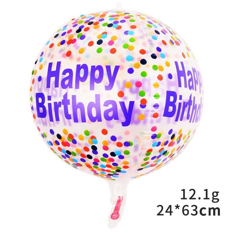 Balon din Folie Metalizata, Flippy, Figurine 4D, Model Happy Birthday, Tematica Aniversara Bombonele, 63x24 cm, Ambalaj Individual, Pai Inclus, Umflare cu Aer sau Heliu, Mov-Multicolor [2]