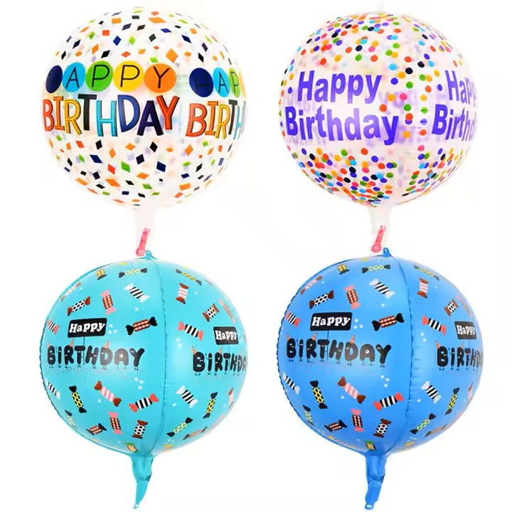 Balon din Folie Metalizata, Flippy, Figurine 4D, Model Happy Birthday, Tematica Aniversara Bombonele, 63x24 cm, Ambalaj Individual, Pai Inclus, Umflare cu Aer sau Heliu, Albastru [5]