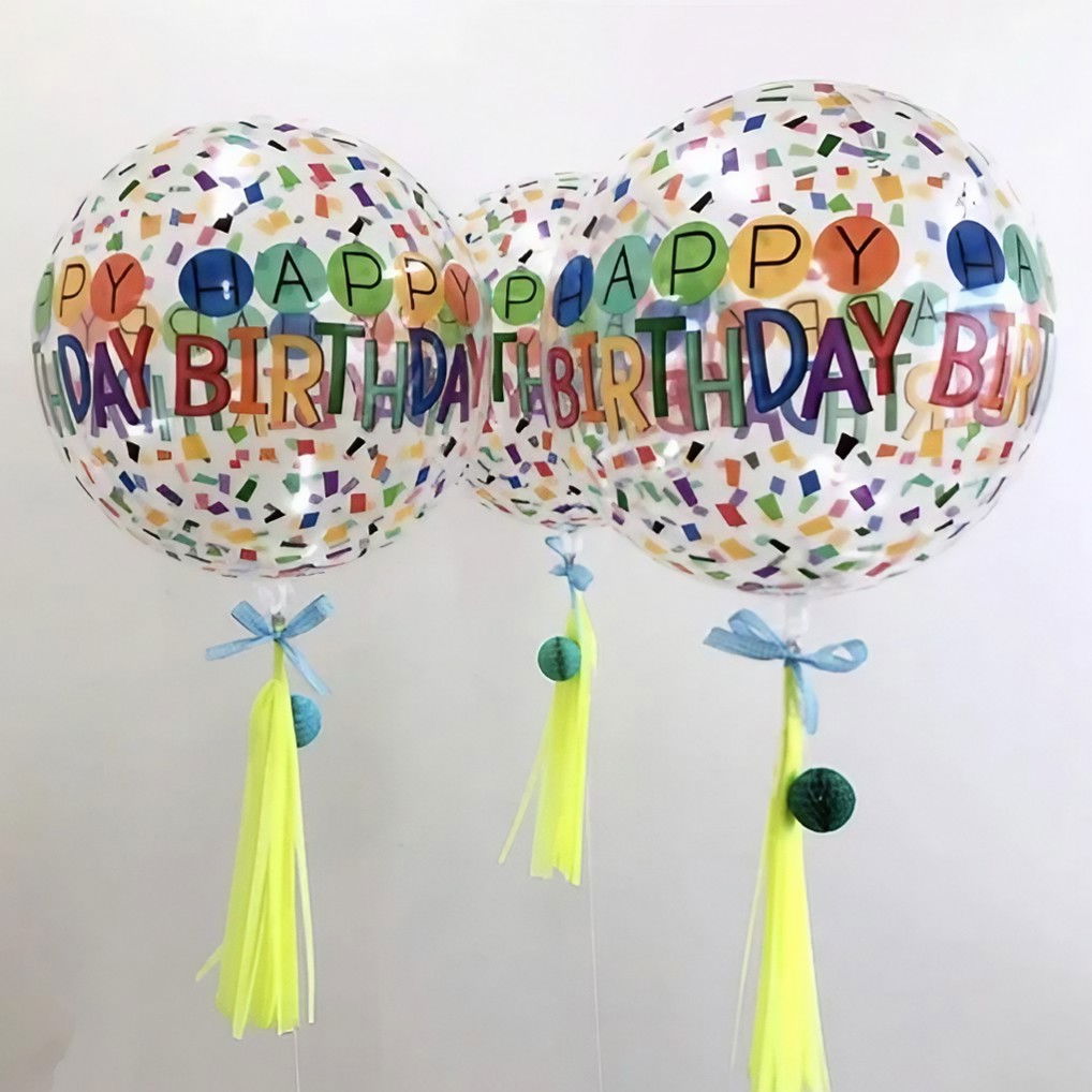 Balon din Folie Metalizata, Flippy, Figurine 4D, Model Happy Birthday, Tematica Aniversara Bombonele, 63x24 cm, Ambalaj Individual, Pai Inclus, Umflare cu Aer sau Heliu, Alb-Multicolor [6]