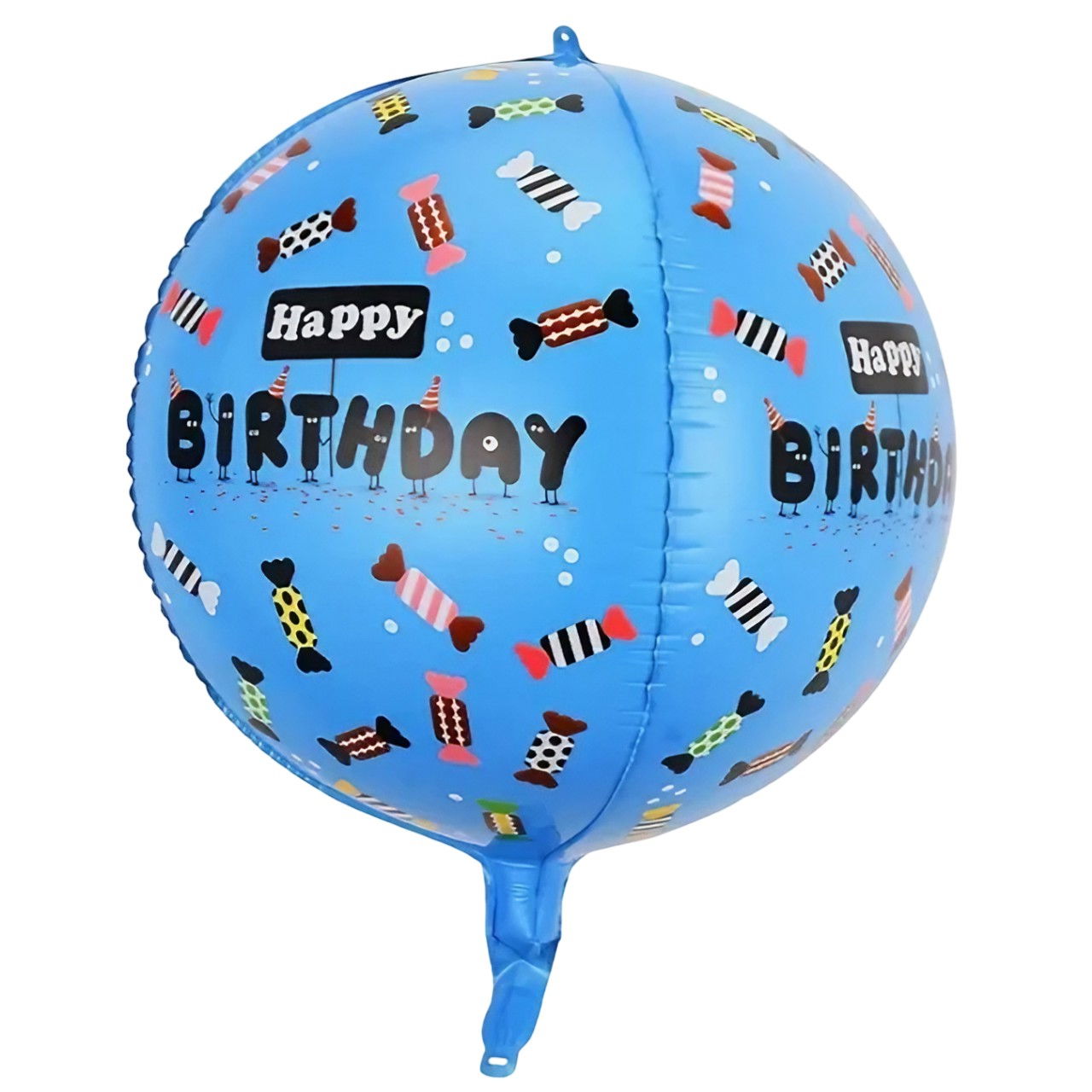 Balon din Folie Metalizata, Flippy, Figurine 4D, Model Happy Birthday, Tematica Aniversara Bombonele, 63x24 cm, Ambalaj Individual, Pai Inclus, Umflare cu Aer sau Heliu, Albastru [1]