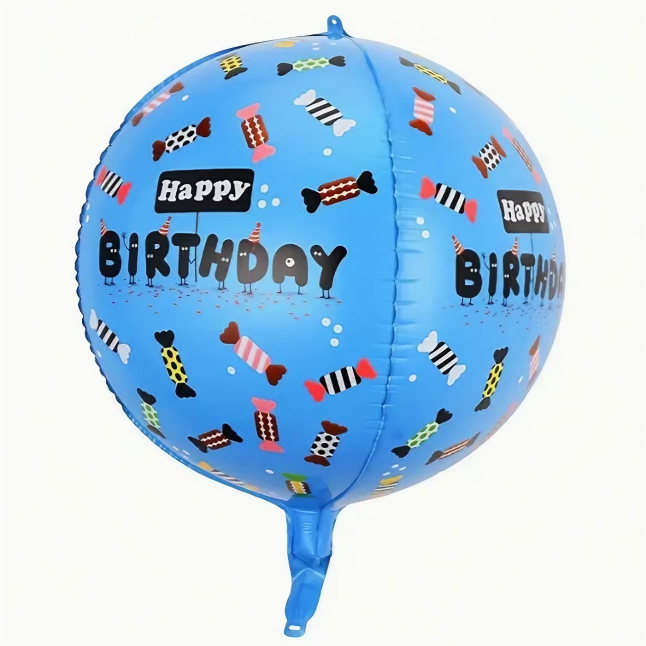 Balon din Folie Metalizata, Flippy, Figurine 4D, Model Happy Birthday, Tematica Aniversara Bombonele, 63x24 cm, Ambalaj Individual, Pai Inclus, Umflare cu Aer sau Heliu, Albastru [4]