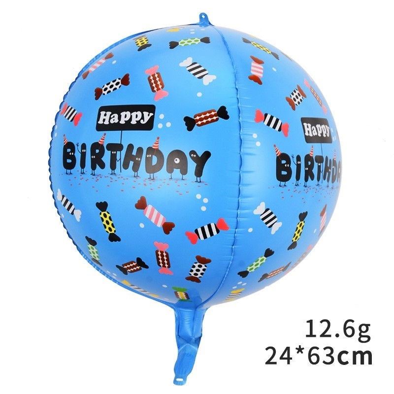 Balon din Folie Metalizata, Flippy, Figurine 4D, Model Happy Birthday, Tematica Aniversara Bombonele, 63x24 cm, Ambalaj Individual, Pai Inclus, Umflare cu Aer sau Heliu, Albastru [2]