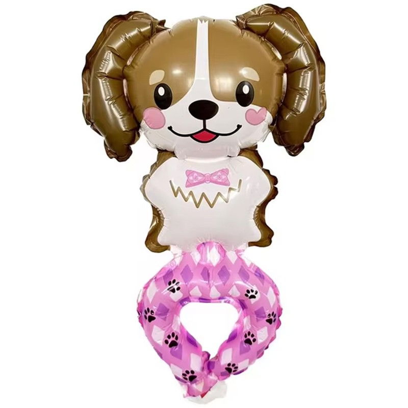 Balon din Folie Metalizata, Flippy, Figurine Animalute, Tip Bratara, Model Caine, Ambalaj Individual, Pai Inclus, Umflare cu Aer sau Heliu, Maro [1]