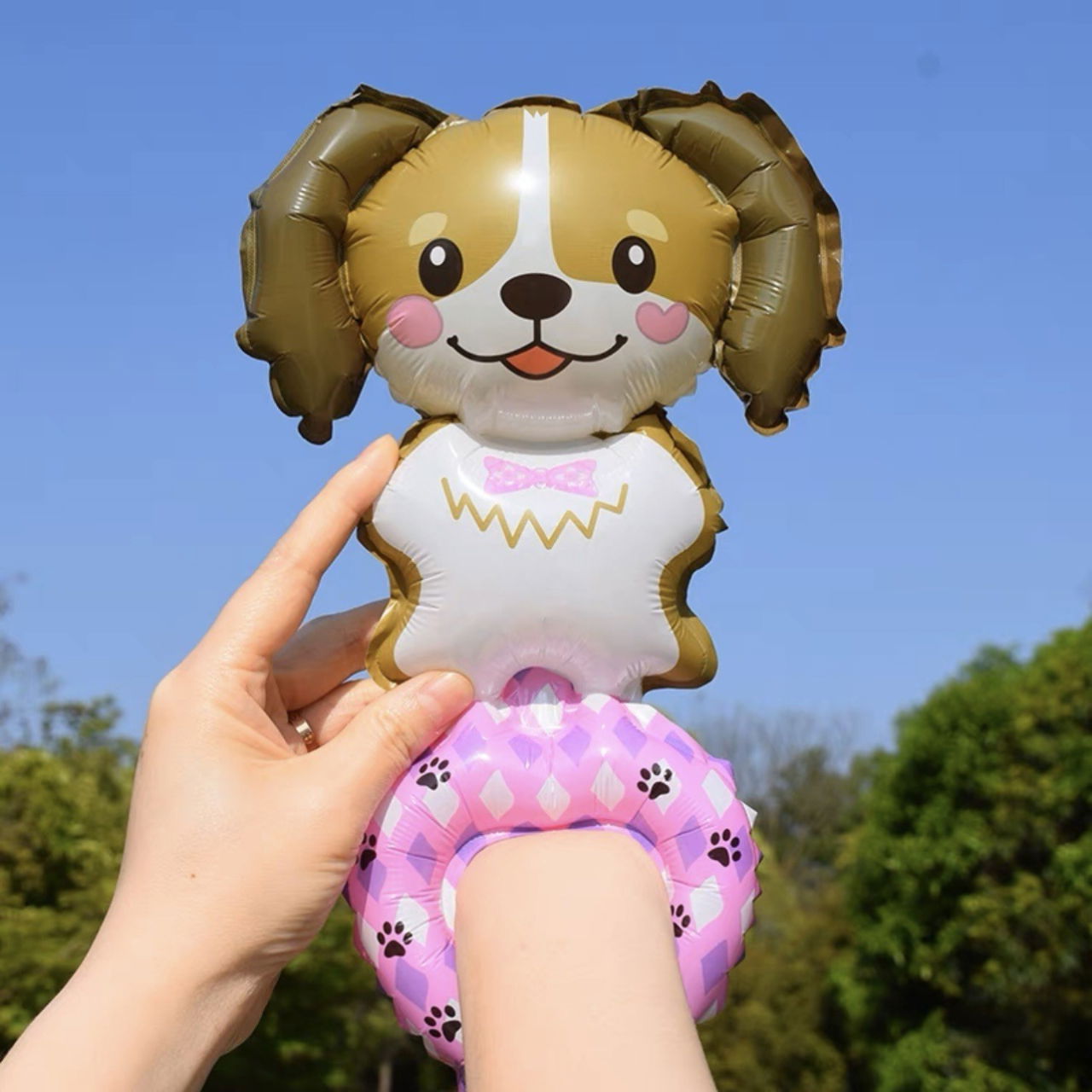 Balon din Folie Metalizata, Flippy, Figurine Animalute, Tip Bratara, Model Caine, Ambalaj Individual, Pai Inclus, Umflare cu Aer sau Heliu, Maro [2]