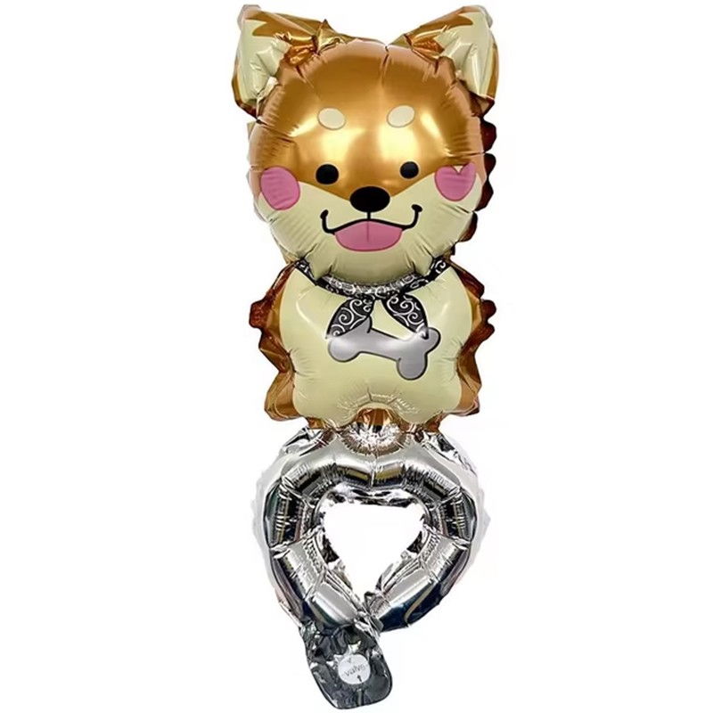 Balon din Folie Metalizata, Flippy, Figurine Animalute, Tip Bratara, Model Catel, Ambalaj Individual, Pai Inclus, Umflare cu Aer sau Heliu, Maro [1]