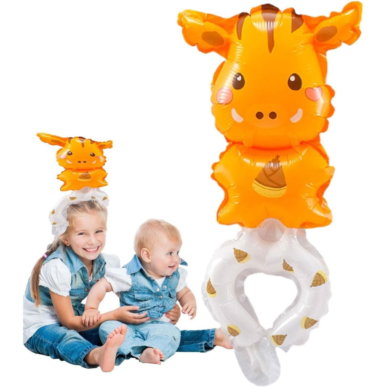 Balon din Folie Metalizata, Flippy, Figurine Animalute, Tip Bratara, Model Girafa, 13 x 35 cm, Ambalaj Individual, Pai Inclus, Umflare cu Aer sau Heliu, Maro [3]