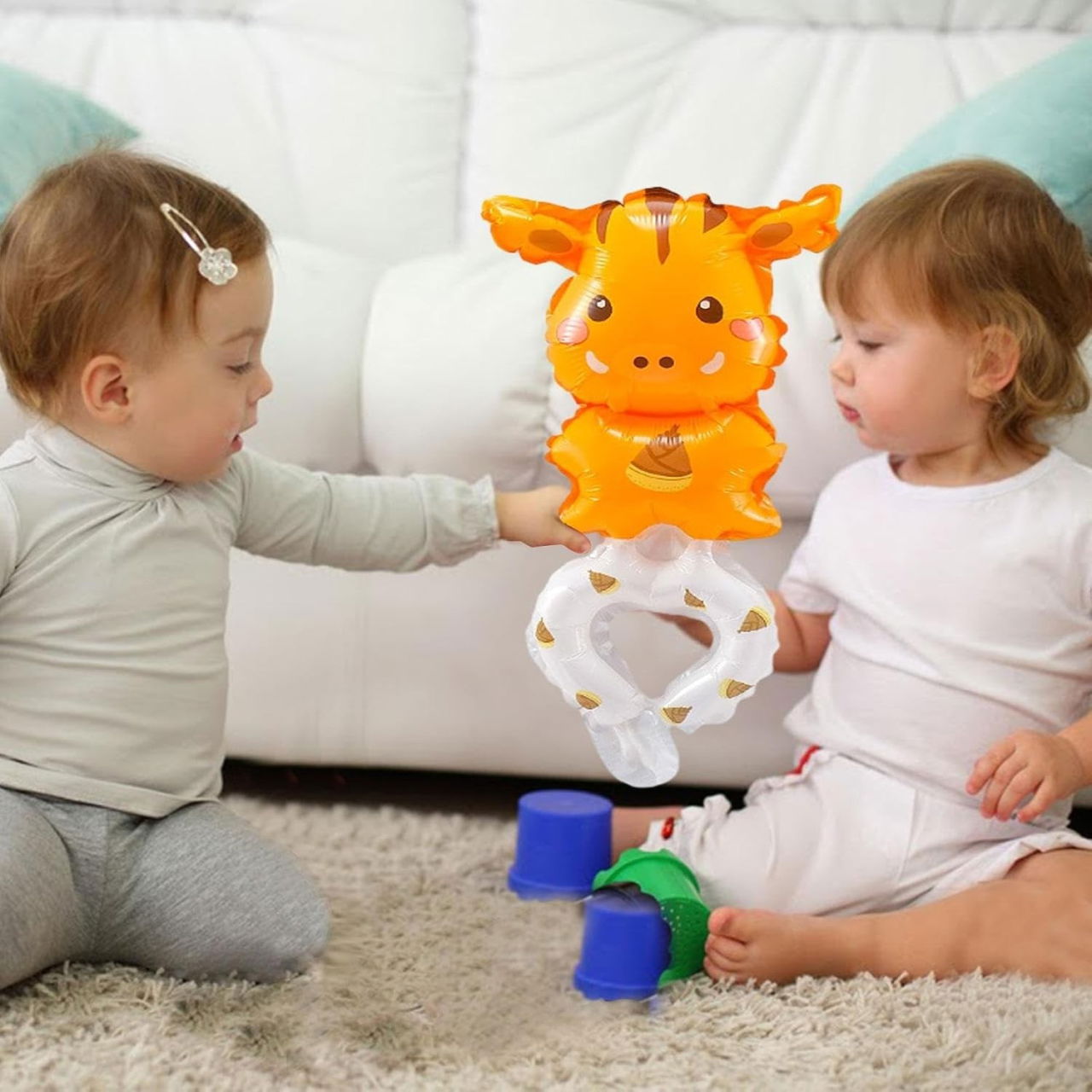 Balon din Folie Metalizata, Flippy, Figurine Animalute, Tip Bratara, Model Girafa, 13 x 35 cm, Ambalaj Individual, Pai Inclus, Umflare cu Aer sau Heliu, Maro [5]