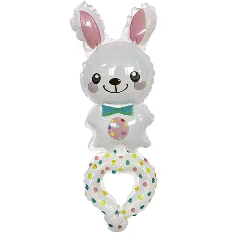 Balon din Folie Metalizata, Flippy, Figurine Animalute, Tip Bratara, Model Iepuras, Ambalaj Individual, Pai Inclus, Umflare cu Aer sau Heliu, Alb [1]