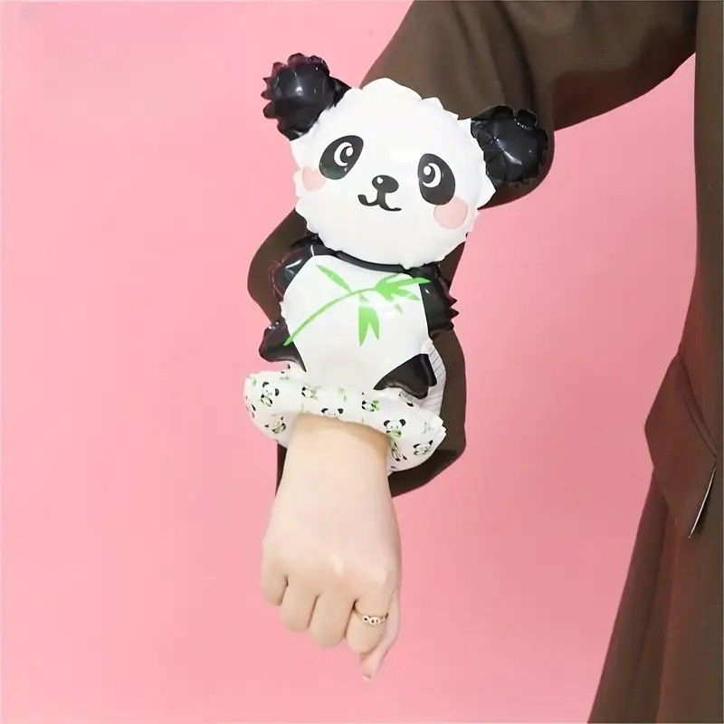 Balon din Folie Metalizata, Flippy, Figurine Animalute, Tip Bratara, Model Panda, 13 x 35 cm, Ambalaj Individual, Pai Inclus, Umflare cu Aer sau Heliu, Alb/Negru [2]