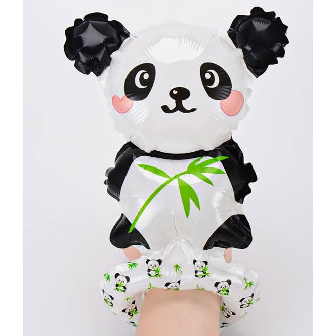 Balon din Folie Metalizata, Flippy, Figurine Animalute, Tip Bratara, Model Panda, 13 x 35 cm, Ambalaj Individual, Pai Inclus, Umflare cu Aer sau Heliu, Alb/Negru [5]