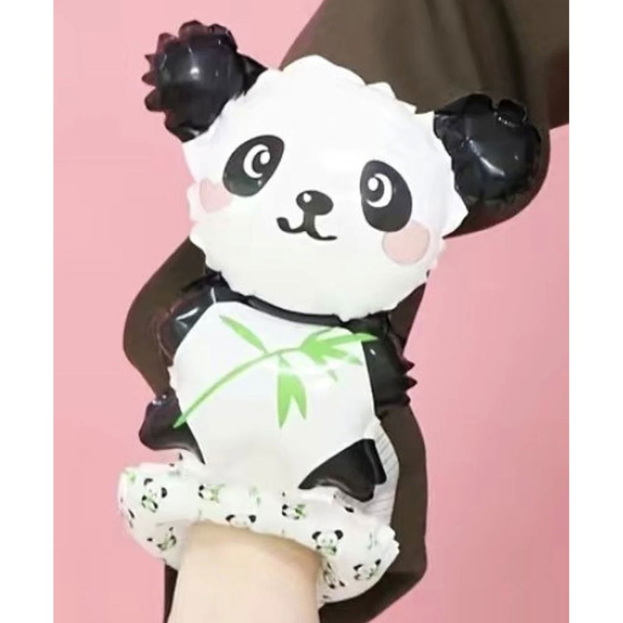 Balon din Folie Metalizata, Flippy, Figurine Animalute, Tip Bratara, Model Panda, 13 x 35 cm, Ambalaj Individual, Pai Inclus, Umflare cu Aer sau Heliu, Alb/Negru [4]