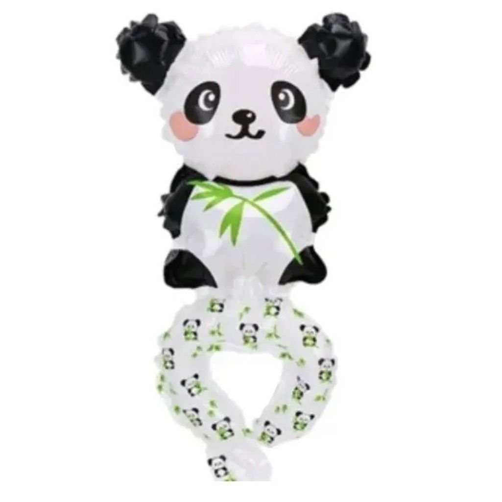 Balon din Folie Metalizata, Flippy, Figurine Animalute, Tip Bratara, Model Panda, 13 x 35 cm, Ambalaj Individual, Pai Inclus, Umflare cu Aer sau Heliu, Alb/Negru [3]