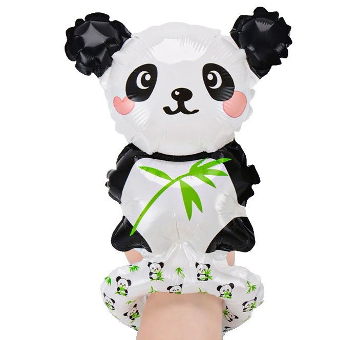 Balon din Folie Metalizata, Flippy, Figurine Animalute, Tip Bratara, Model Panda, 13 x 35 cm, Ambalaj Individual, Pai Inclus, Umflare cu Aer sau Heliu, Alb/Negru [1]