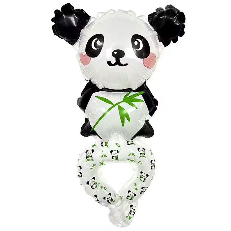 Balon din Folie Metalizata, Flippy, Figurine Animalute, Tip Bratara, Model Panda, Ambalaj Individual, Pai Inclus, Umflare cu Aer sau Heliu, Alb-Negru [1]
