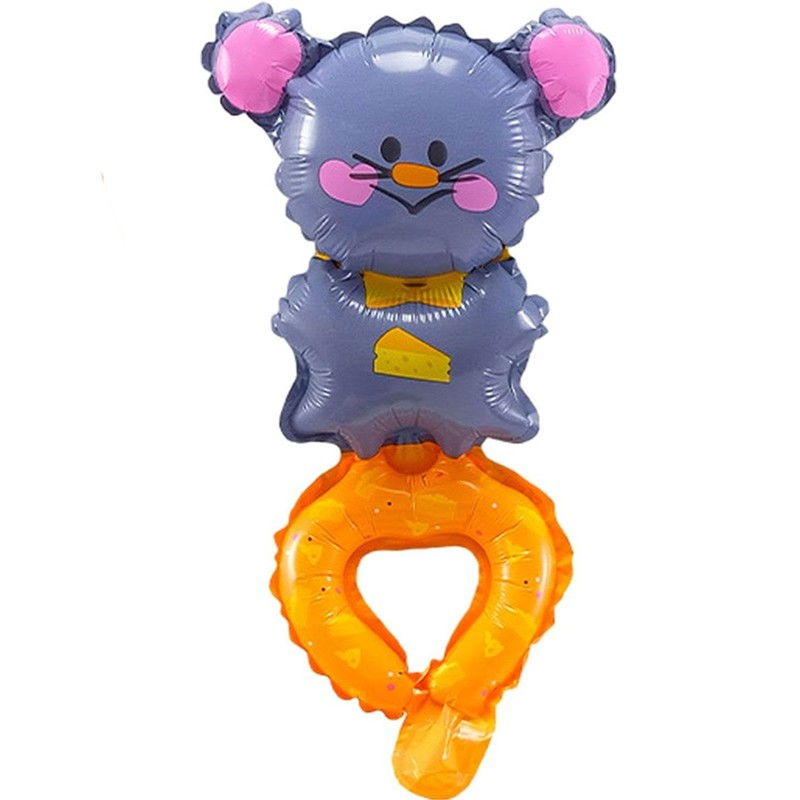 Balon din Folie Metalizata, Flippy, Figurine Animalute, Tip Bratara, Model Soricel, Ambalaj Individual, Pai Inclus, Umflare cu Aer sau Heliu, Gri [1]