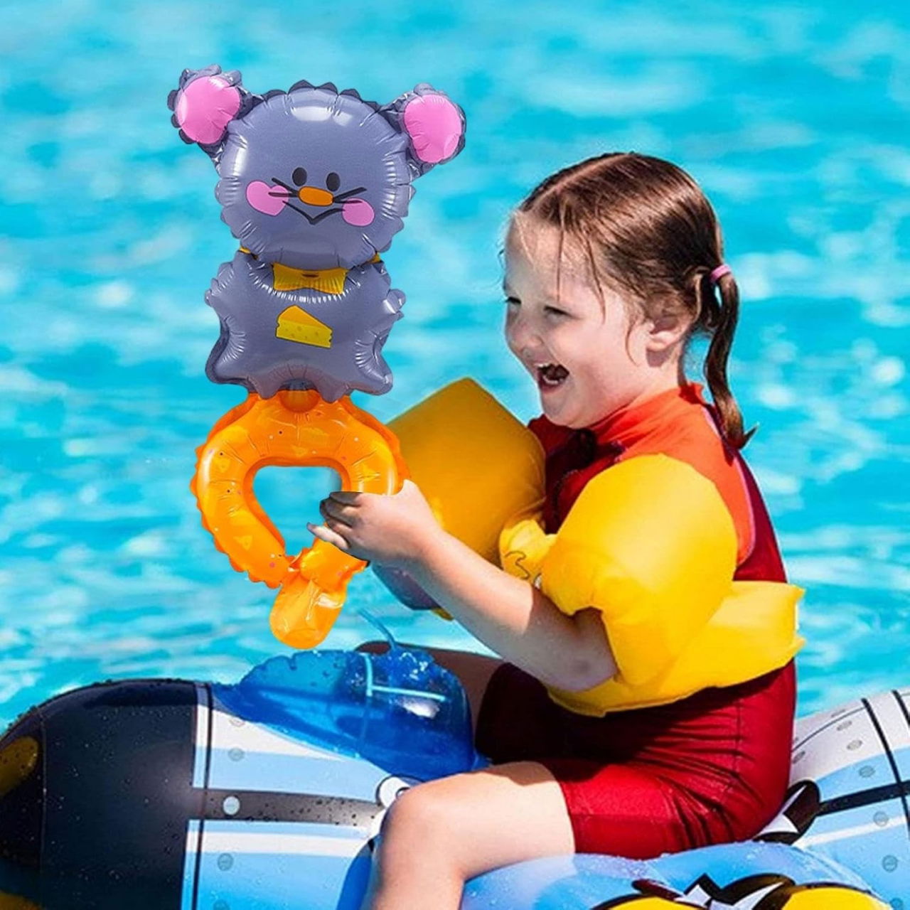 Balon din Folie Metalizata, Flippy, Figurine Animalute, Tip Bratara, Model Soricel, Ambalaj Individual, Pai Inclus, Umflare cu Aer sau Heliu, Gri [3]