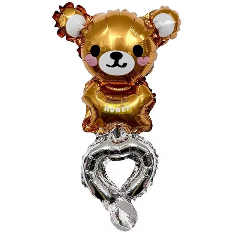 Balon din Folie Metalizata, Flippy, Figurine Animalute, Tip Bratara, Model Ursulet, Ambalaj Individual, Pai Inclus, Umflare cu Aer sau Heliu, Maro [1]