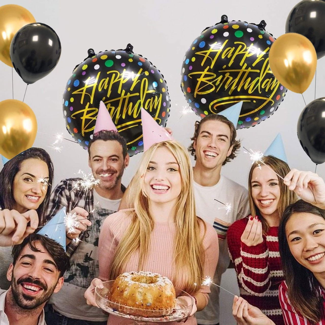 Balon din Folie Metalizata, Flippy, Figurine, Model 3, Happy Birthday, Tematica Aniversare, 45 cm, Ambalaj Individual, Pai Inclus, Umflare cu Aer sau Heliu, Multicolor [4]