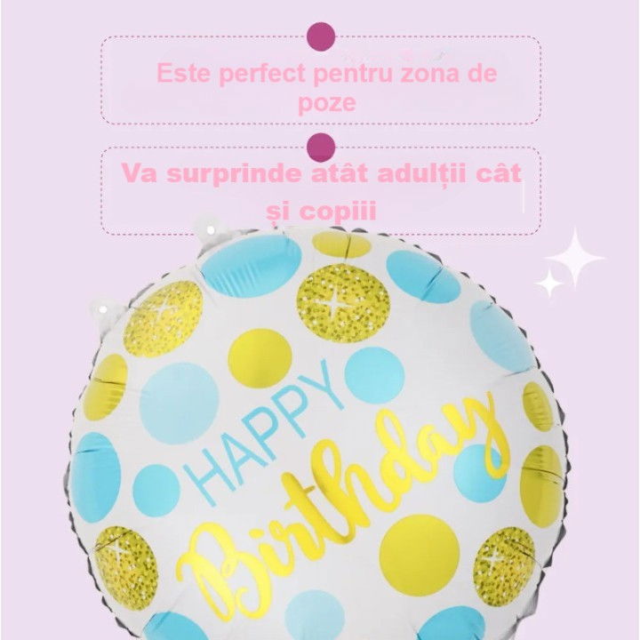 Balon din Folie Metalizata, Flippy, Figurine, Model 5, Happy Birthday, Tematica Aniversare, 45 cm, Ambalaj Individual, Pai Inclus, Umflare cu Aer sau Heliu, Multicolor [3]