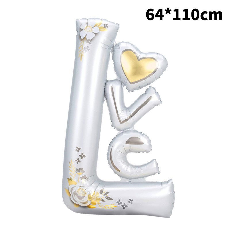 Balon din Folie Metalizata, Flippy, Figurine, Model LOVE, Tematica Iubire, 110x64 cm, Ambalaj Individual, Pai Inclus, Umflare cu Aer sau Heliu, Alb [3]