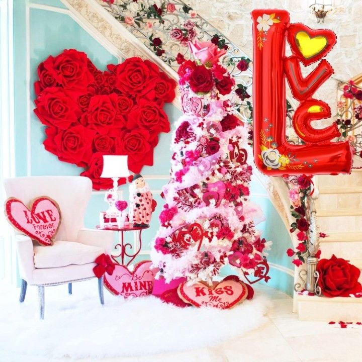 Balon din Folie Metalizata, Flippy, Figurine, Model LOVE, Tematica Iubire, 110x64 cm, Ambalaj Individual, Pai Inclus, Umflare cu Aer sau Heliu, Rosu [4]