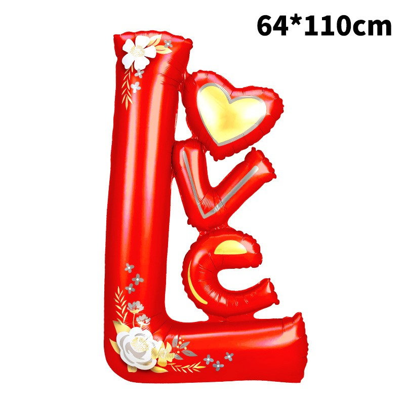 Balon din Folie Metalizata, Flippy, Figurine, Model LOVE, Tematica Iubire, 110x64 cm, Ambalaj Individual, Pai Inclus, Umflare cu Aer sau Heliu, Rosu [8]