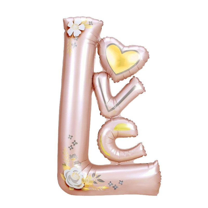 Balon din Folie Metalizata, Flippy, Figurine, Model LOVE, Tematica Iubire, 110x64 cm, Ambalaj Individual, Pai Inclus, Umflare cu Aer sau Heliu, Roz Deschis [1]