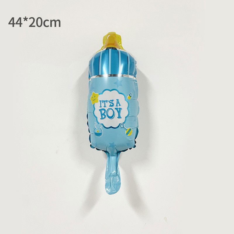 Balon din Folie Metalizata, Flippy, Mini Figurina Biberon, Model It's a Boy, Tematica Gender Reveal, 44x20 cm, Ambalaj Individual, Pai Inclus, Umflare cu Aer sau Heliu, Albastru [2]