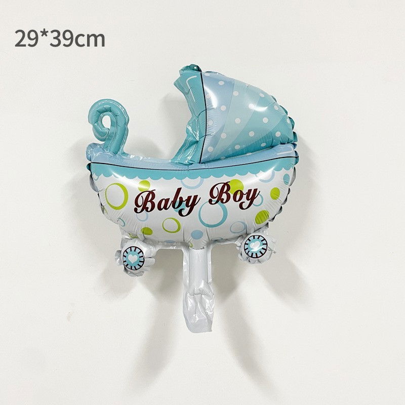 Balon din Folie Metalizata, Flippy, Mini Figurina, Model Carucior Bebelus, Tematica Gender Reveal, 39x29 cm, Ambalaj Individual, Pai Inclus, Umflare cu Aer sau Heliu, Albastru [2]