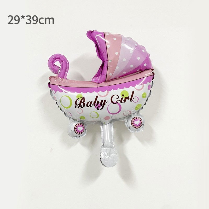 Balon din Folie Metalizata, Flippy, Mini Figurina, Model Carucior Bebelus, Tematica Gender Reveal, 39x29 cm, Ambalaj Individual, Pai Inclus, Umflare cu Aer sau Heliu, Roz [2]