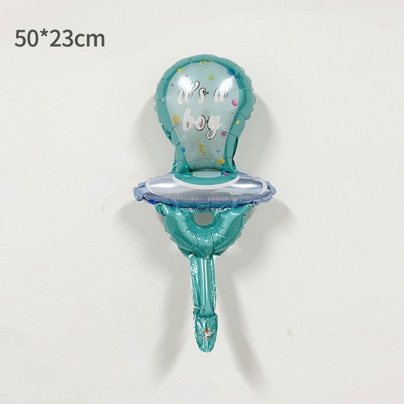 Balon din Folie Metalizata, Flippy, Mini Figurina, Model Suzeta, Tematica Gender Reveal, 23x50 cm, Ambalaj Individual, Pai Inclus, Umflare cu Aer sau Heliu, Albastru [2]