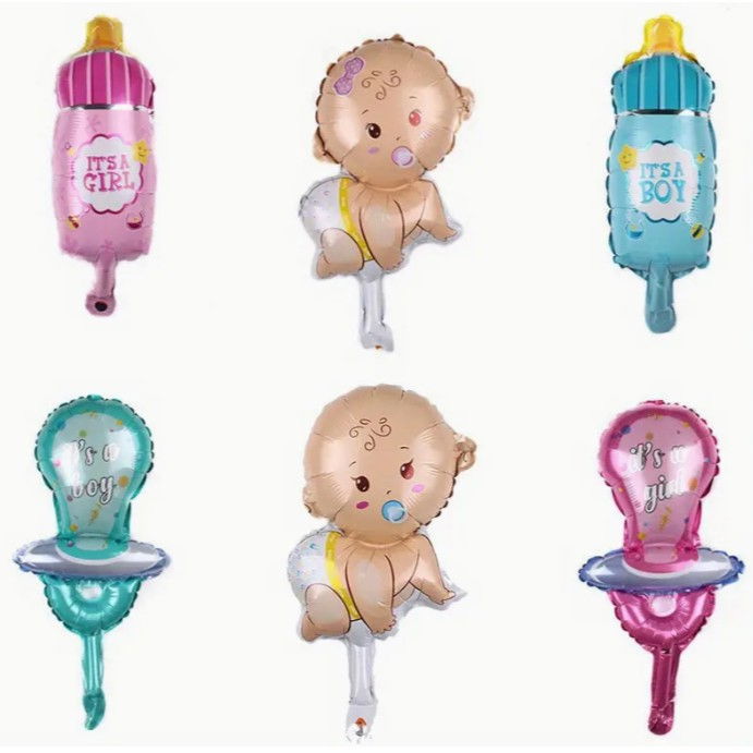 Balon din Folie Metalizata, Flippy, Mini Figurina, Model Suzeta, Tematica Gender Reveal, 23x50 cm, Ambalaj Individual, Pai Inclus, Umflare cu Aer sau Heliu, Roz [3]