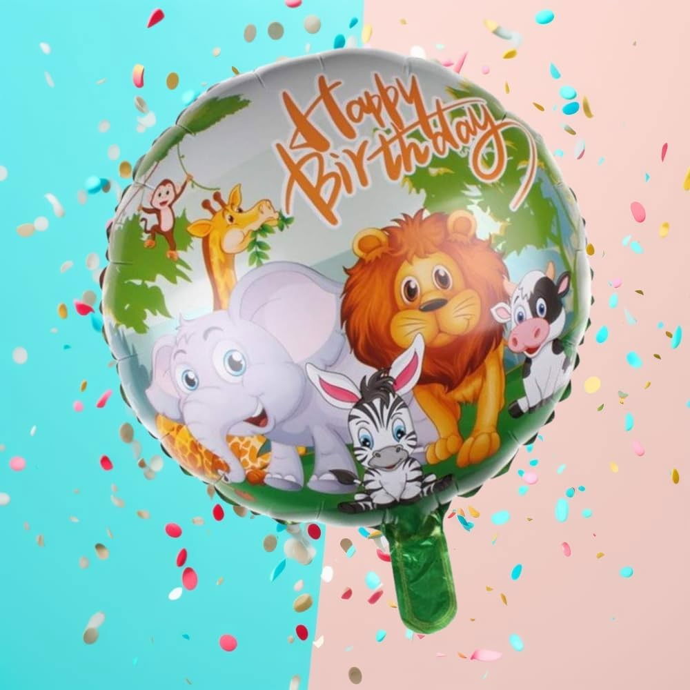 Balon din Folie Metalizata, Flippy, Mini Figurina Rotunda, Model Animalute, Happy Birthday, Tematica Aniversare, 45 cm, Ambalaj Individual, Pai Inclus, Umflare cu Aer sau Heliu, Multicolor [3]